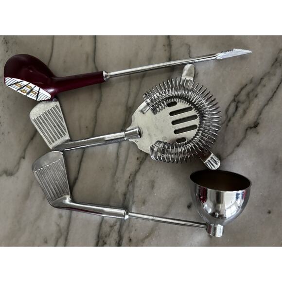 Vintage Enesco Golf Bag & Clubs‎ Bar Mixing Set Retro MCM Red & Black Cocktails - Picture 6 of 12